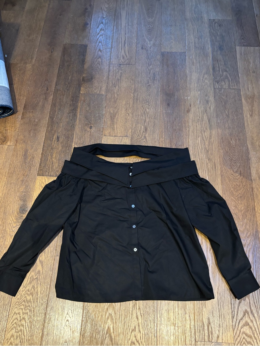 Marcella NYC Vesper Off-Shoulder Black Button-Down Shirt